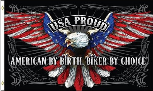 USA PROUD - American By Birth - Biker By Choice 3' x 5' Flag 3x5