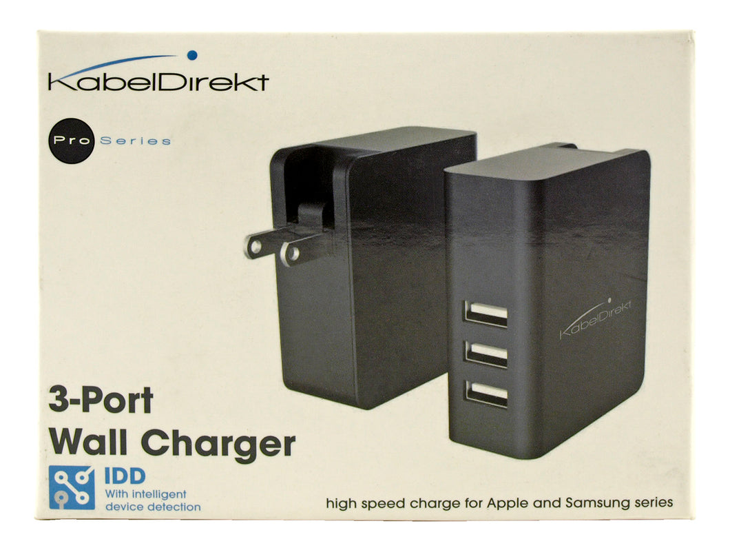 KabelDirekt 3 - USB 3-Port High Speed 110 volt AC Wall Charger