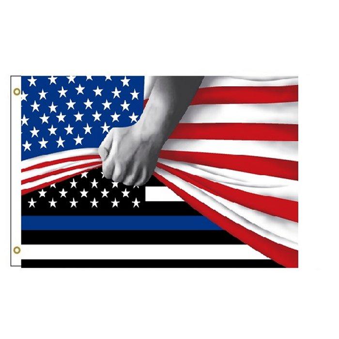 American Flag Blends Into Back The Blue Lifes Matter Flag 3ft x 5ft Artistic