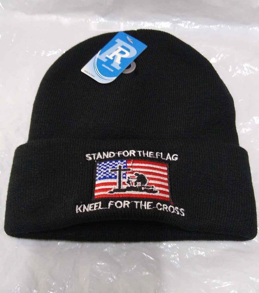 Black Winter Beanie Hat Stand For The Flag Teen to Adult Knit One Size