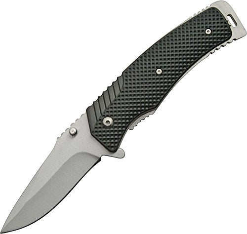 Black Linerlock spring assisted opening folder  knife with SS pocket clip and textured handle