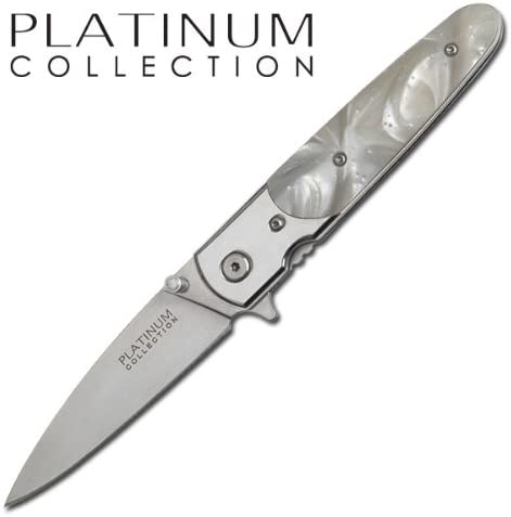 Tac-Force Speedster Model White Pearl Handle Classic Folder with Mirror Finish Blade Steak Knife