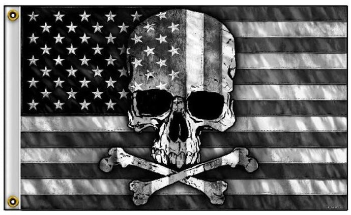 Skull and Cross Bones USA American Flag 3 x 5 Gothic Color Scale Black Gray White