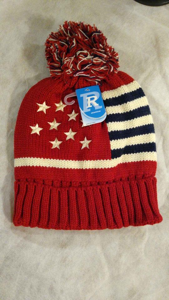 Americana patriotic toboggan flag hat blue white stars red white stripes adult size