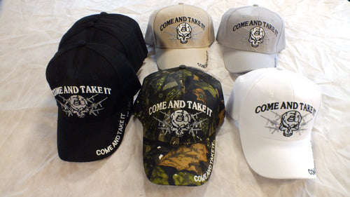 Come and Take It 2nd Amendment with Gun and Skull Embroidery Baseball Hat Cap