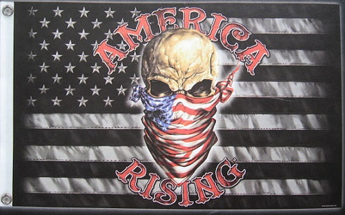 America Rising - B&W American USA Flag - Skull with Face Mask 3ftx5ft