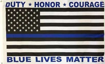 DUTY HONOR COURAGE Flag 3ft x 5ft Blue Lives Matter Blue Line