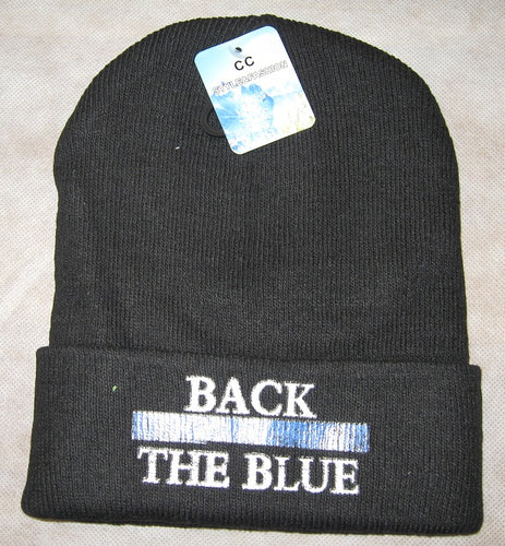 BACK THE BLUE Fall/Winter Knit Hat/Beanie Black