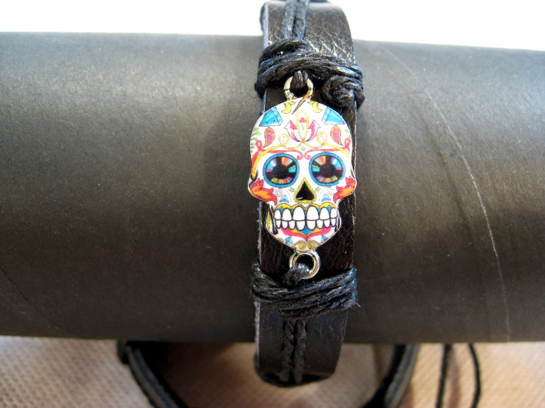 Sugar Skull Faux Leather Bracelet - Unisex