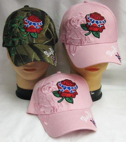 Deluxe Red Rose Dixie Girl Rebel South Blue Stripes and Stars Ball Cap