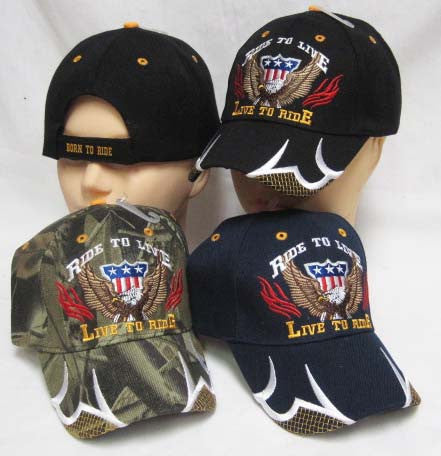 Embroidered Hat Motorcycle Ride To Live Live To Ride Bikers Cap Lid Cover